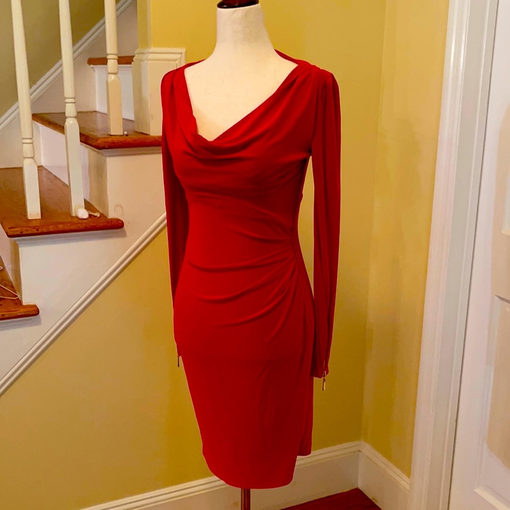 Red stretchy dress with zippers